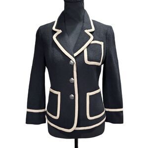 EUC wool Banana Republic black tan trimmed heritag blazer jacket top, 2